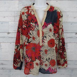 Magazine Boho Floral Lightweight Long Sleeve Tunic Shirt Women's Medium